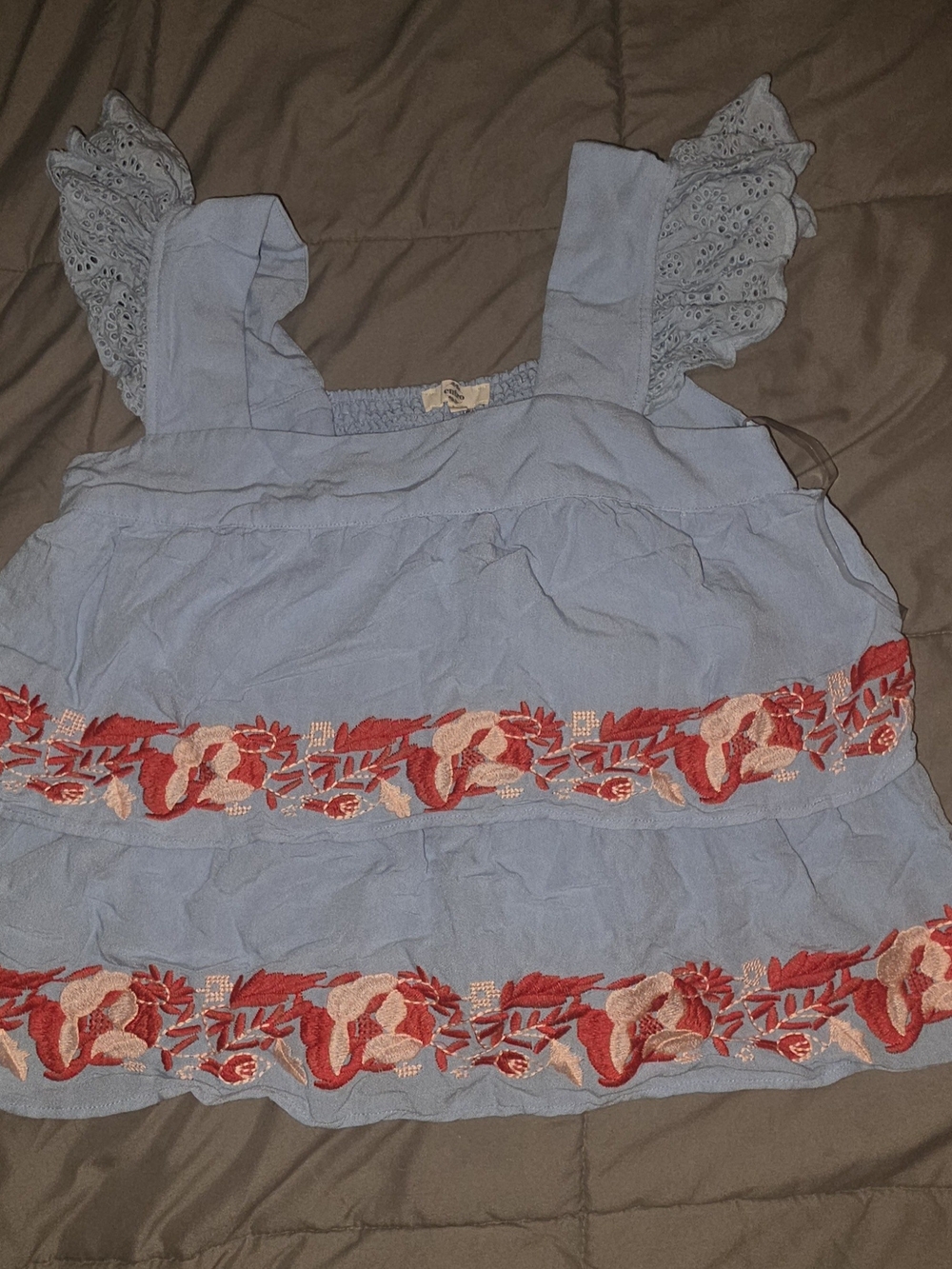 Entro Light Blue Embroidered Floral Crop Top